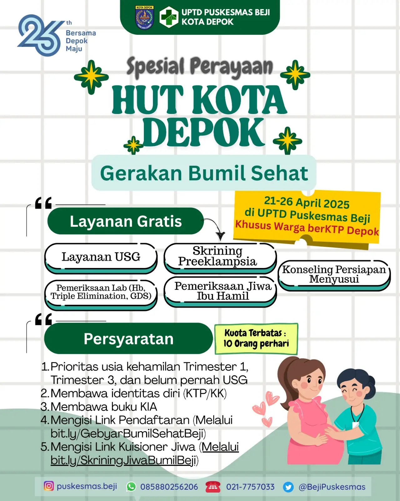 Hari Jadi ke-26 Kota Depok, Puskesmas Beji Beri Layanan Pemeriksaan Gratis Bagi Bumil