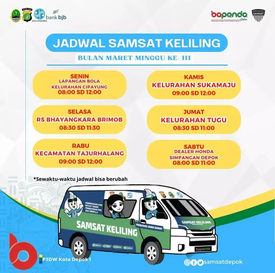 Cek Lokasi dan Jadwal Samsat Keliling Kota Depok Maret Minggu Ketiga