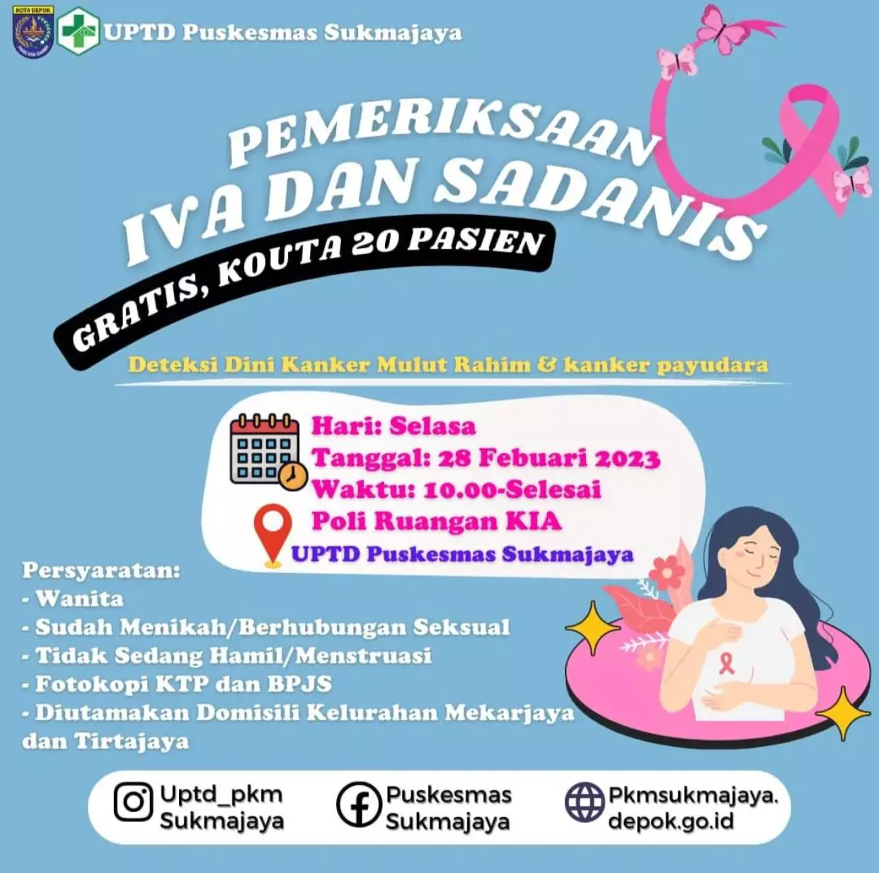 Selasa Depan, Puskesmas Sukmajaya Akan Buka Pelayanan Pemeriksaan IVA dan Sadanis Gratis