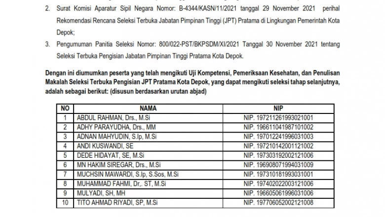 Sepuluh Calon Kepala DKUM dan Kesbangpol Lolos Tahap Kompetensi, Tes Kesehatan, dan Penulisan Makalah 