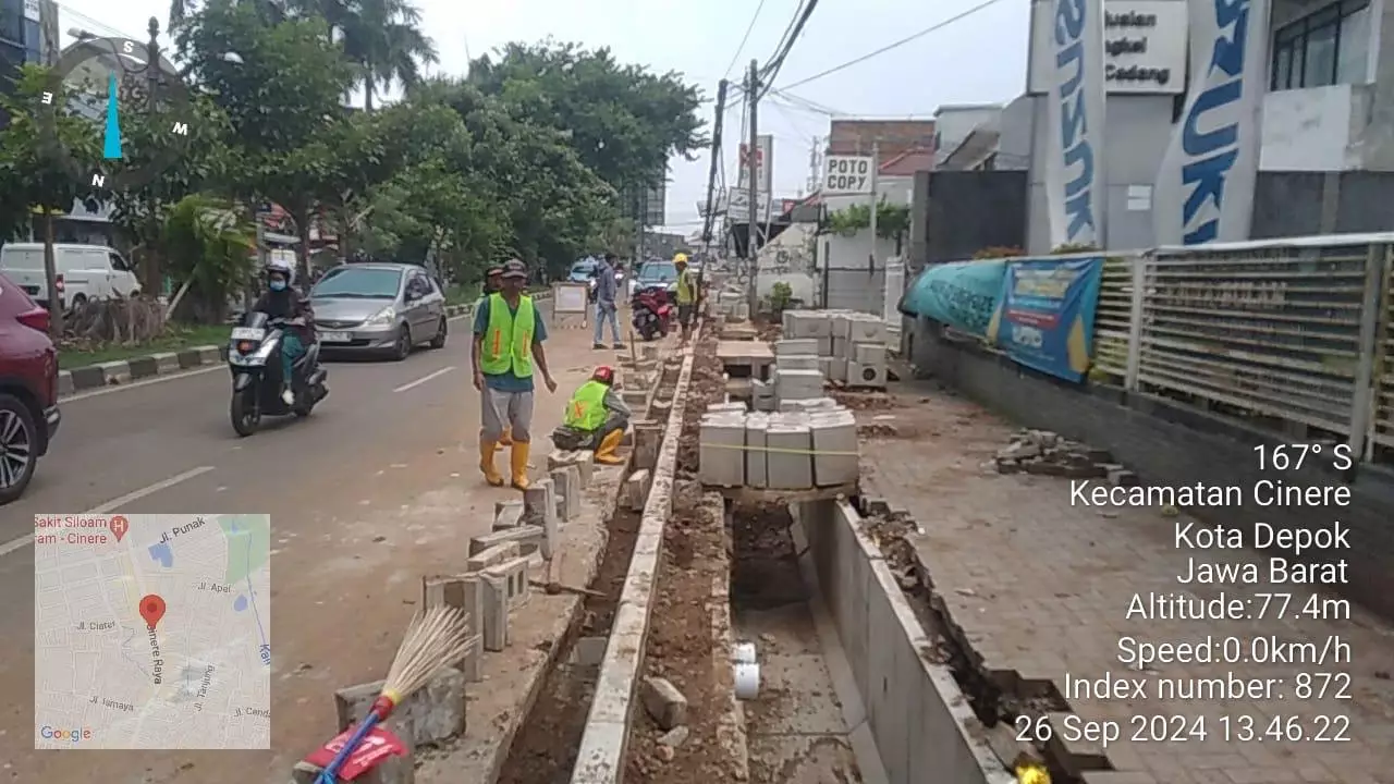 Trotoar Sepanjang 232 Meter di Jalan Cinere Ditata DPUPR