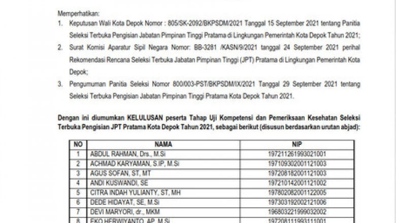 Hasil Uji Kompetensi dan Pemeriksaan Kesehatan 21 Calon Kepala Dinas Resmi Diumumkan