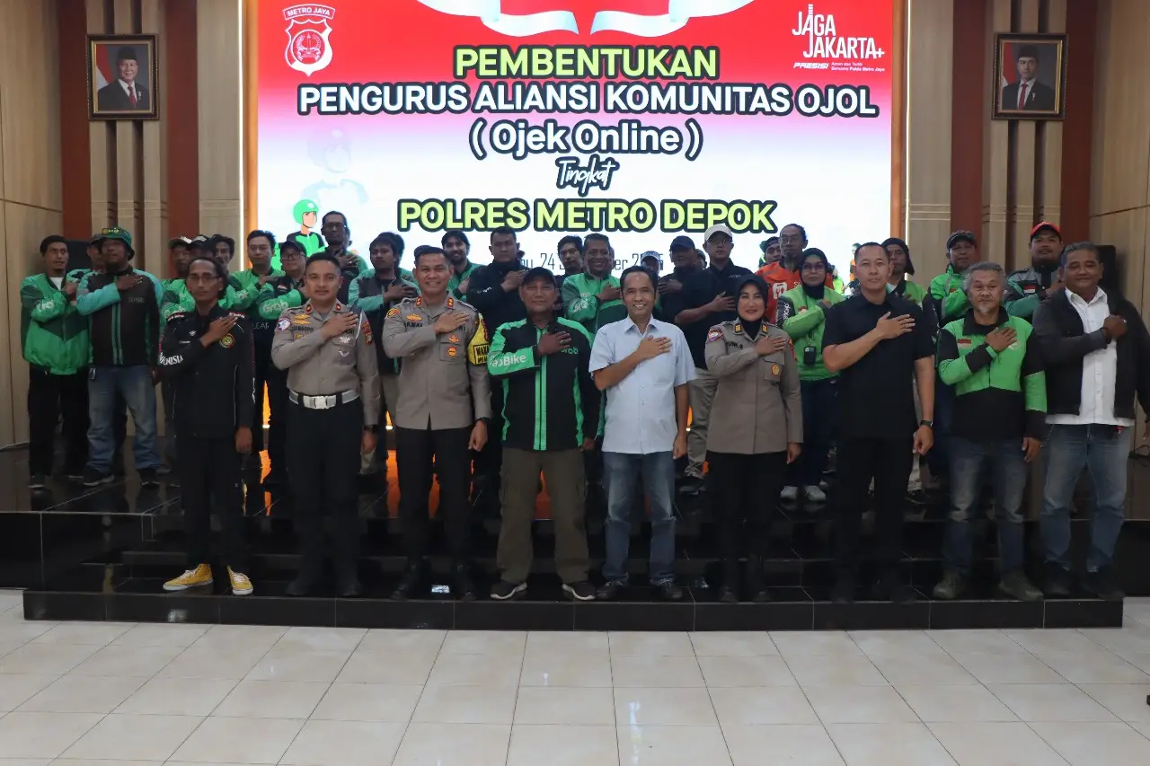 Polres Metro Depok Resmi Bentuk Pengurus Aliansi Komunitas Ojol