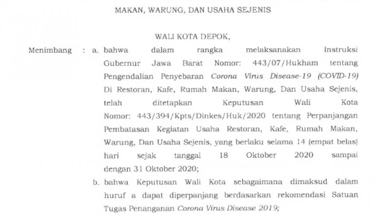 Pemkot Depok Kembali Perpanjang Pembatasan Aktivitas Usaha Selama 14 Hari 