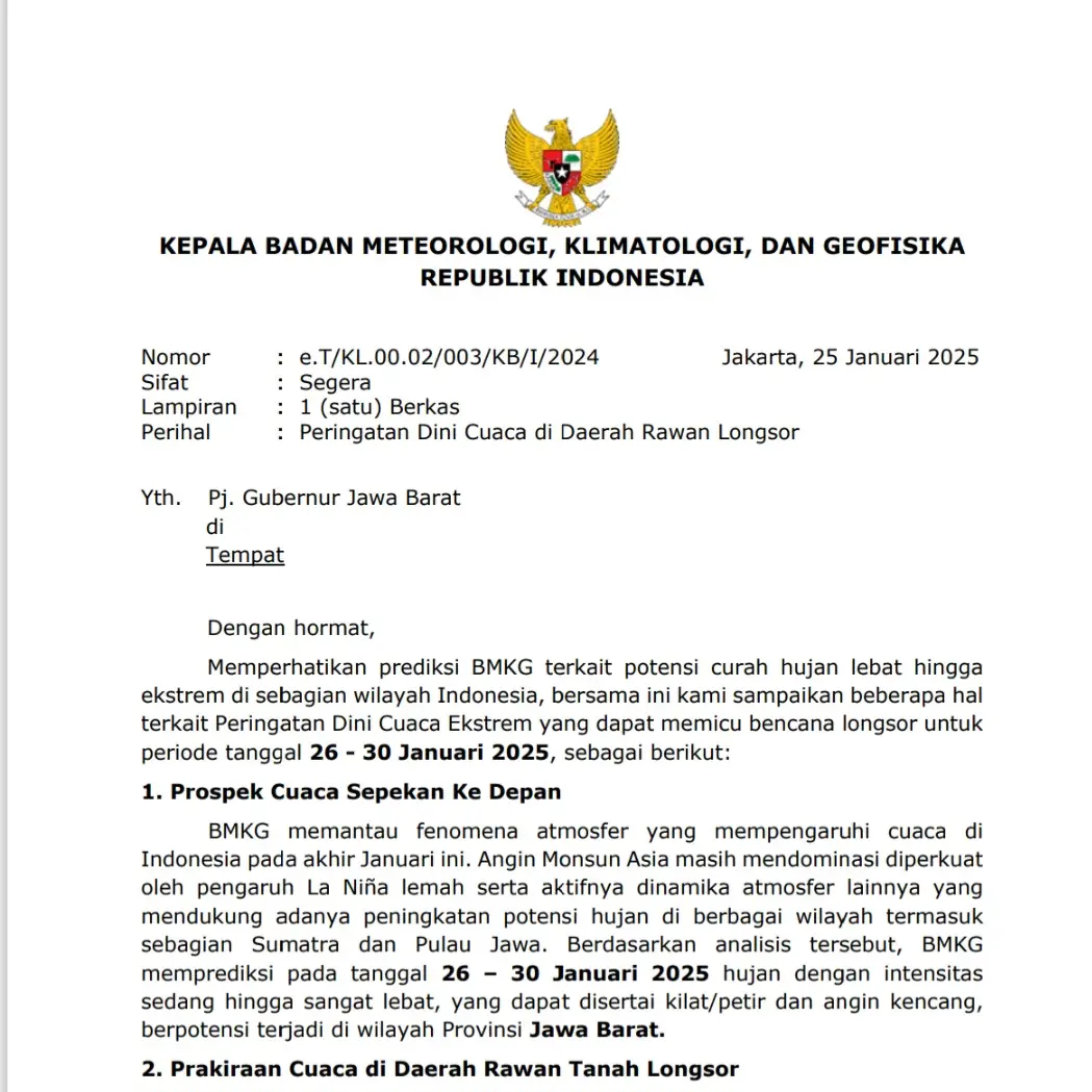 Warga Jabar Diminta Waspadai Cuaca Ekstrem 26-30 Januari 2025