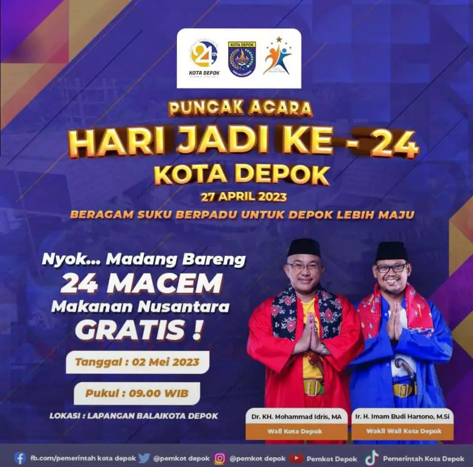 Pemkot Siapkan Makanan Gratis di Puncak Acara Hari Jadi Kota Depok, Catat Tanggalnya