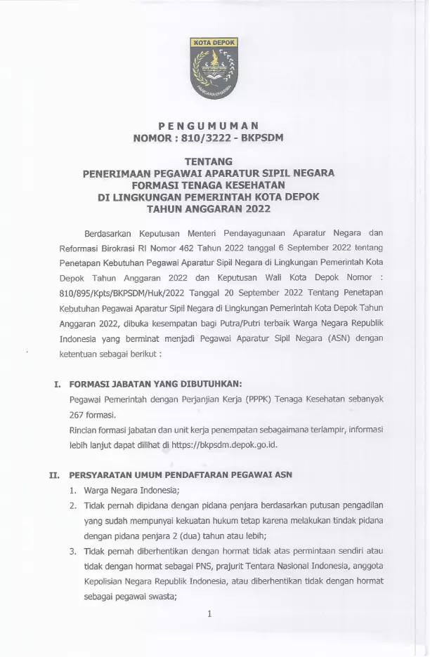 Buka Penerimaan PPPK Nakes, Pemkot Depok Sediakan 267 Formasi