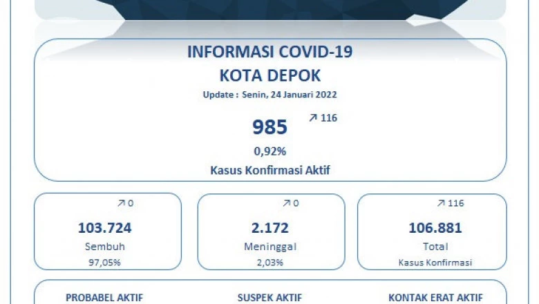 Update Covid-19 di Depok Per 24 Januari: Positif 116 Kasus, Meninggal Nihil