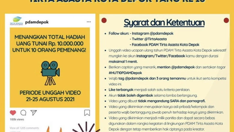 Berhadiah Uang Tunai, Ikuti Lomba HUT ke-10 PDAM Tirta Asasta Depok