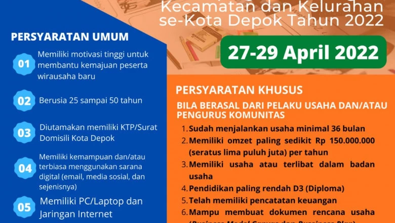 DKUM Depok Buka Rekrutmen Pendamping UMKM Tingkat Kecamatan dan Kelurahan