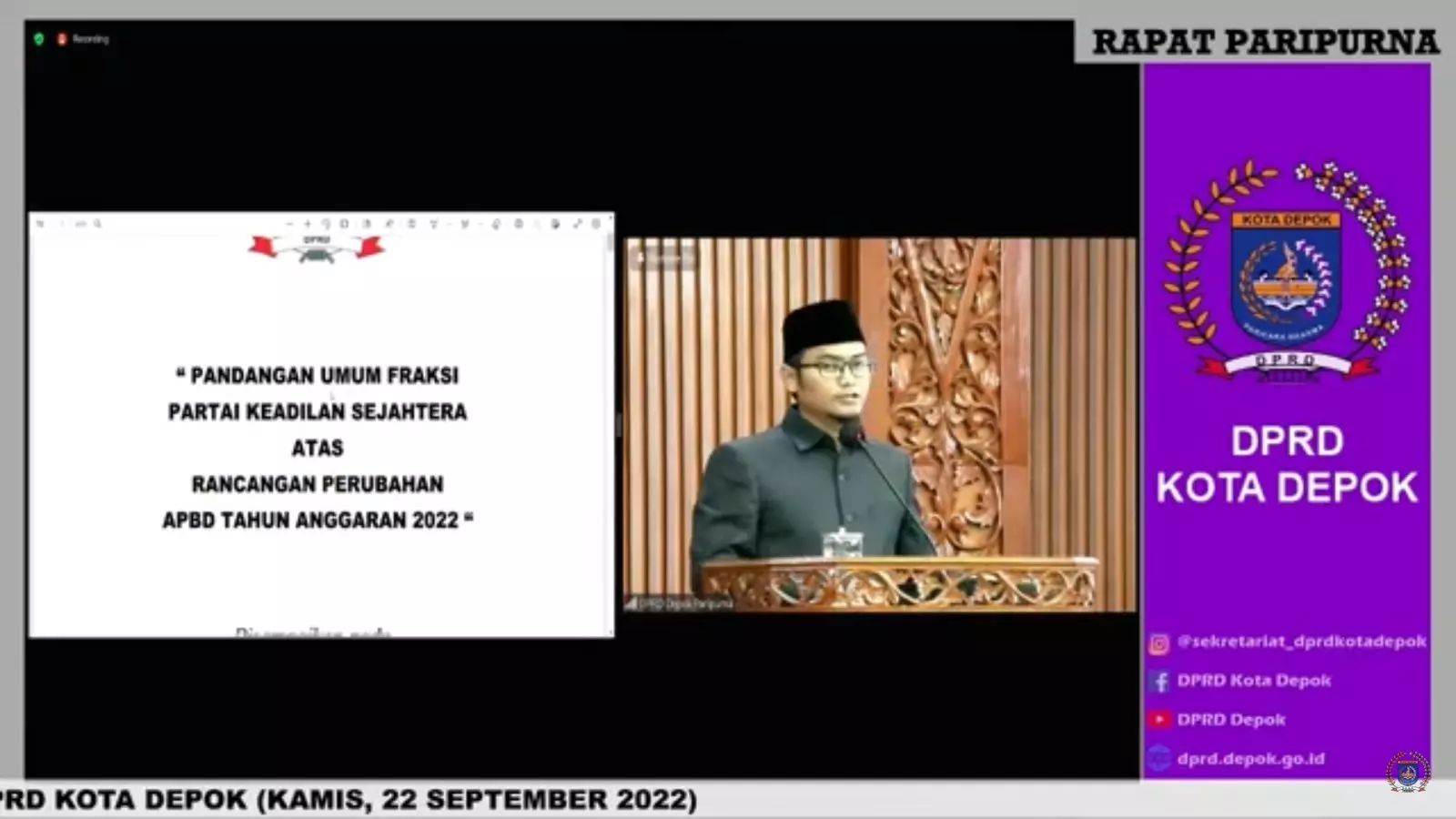 Fraksi DPRD Depok Sampaikan Pandangan Umum Raperda Perubahan APBD 2022