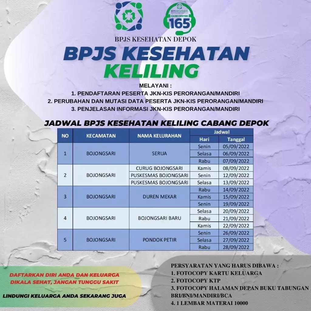 Layanan Jemput Bola BPJS Kesehatan Keliling Kecamatan Bojongsari, Catat Tanggalnya