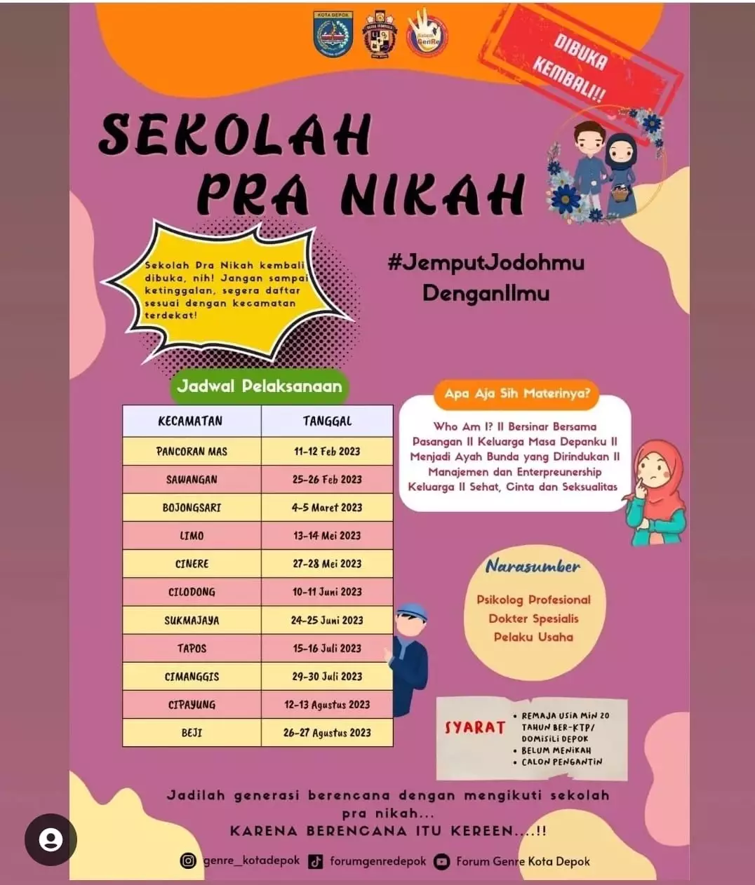Sekolah Pra Nikah Bakal Digelar di 11 Kecamatan, Berikut Jadwalnya