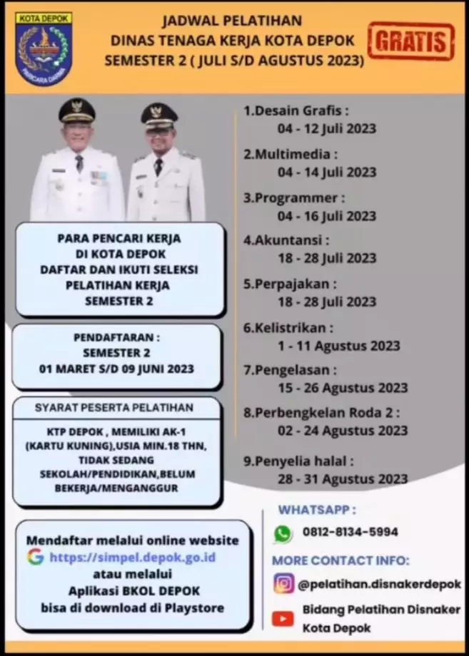 Pelatihan Kerja Semester II Dimulai, Berikut Jadwal dan Lokasinya