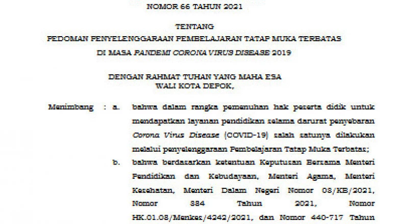 Pemkot Depok Terbitkan Perwal terkait Pedoman PTM Terbatas