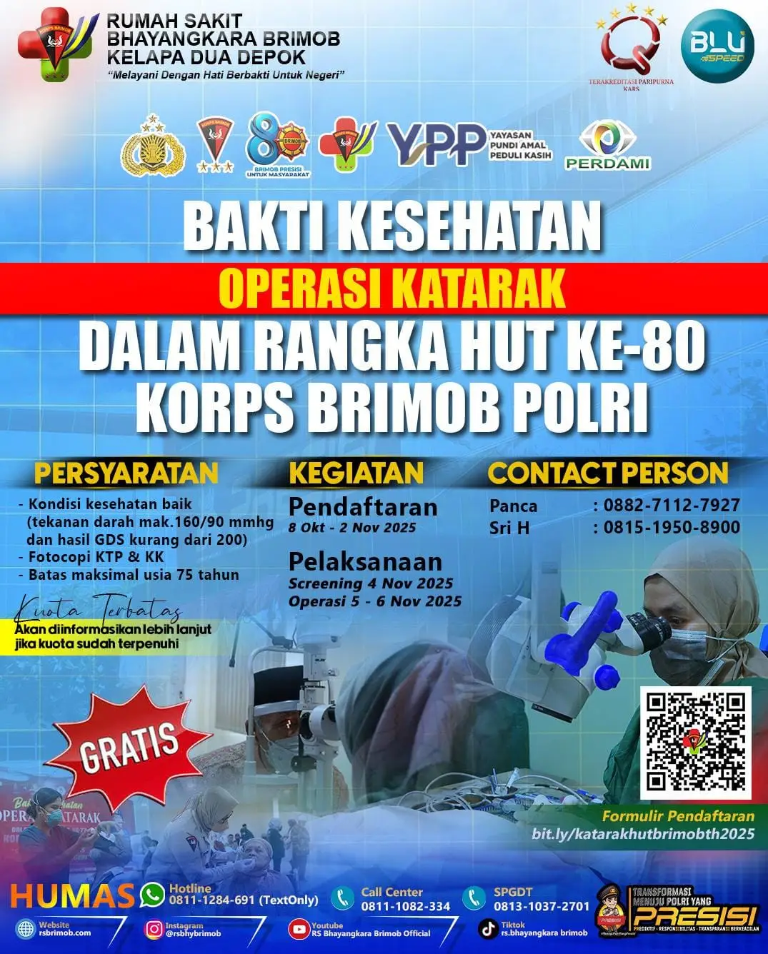 Wujud Kepedulian RS Bhayangkara Brimob di HUT ke-80, Gelar Operasi Katarak Gratis