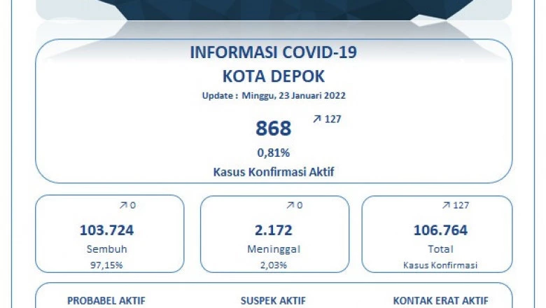 Update Covid-19 di Depok Per 23 Januari:  Positif 127 Kasus, Meninggal Nihil