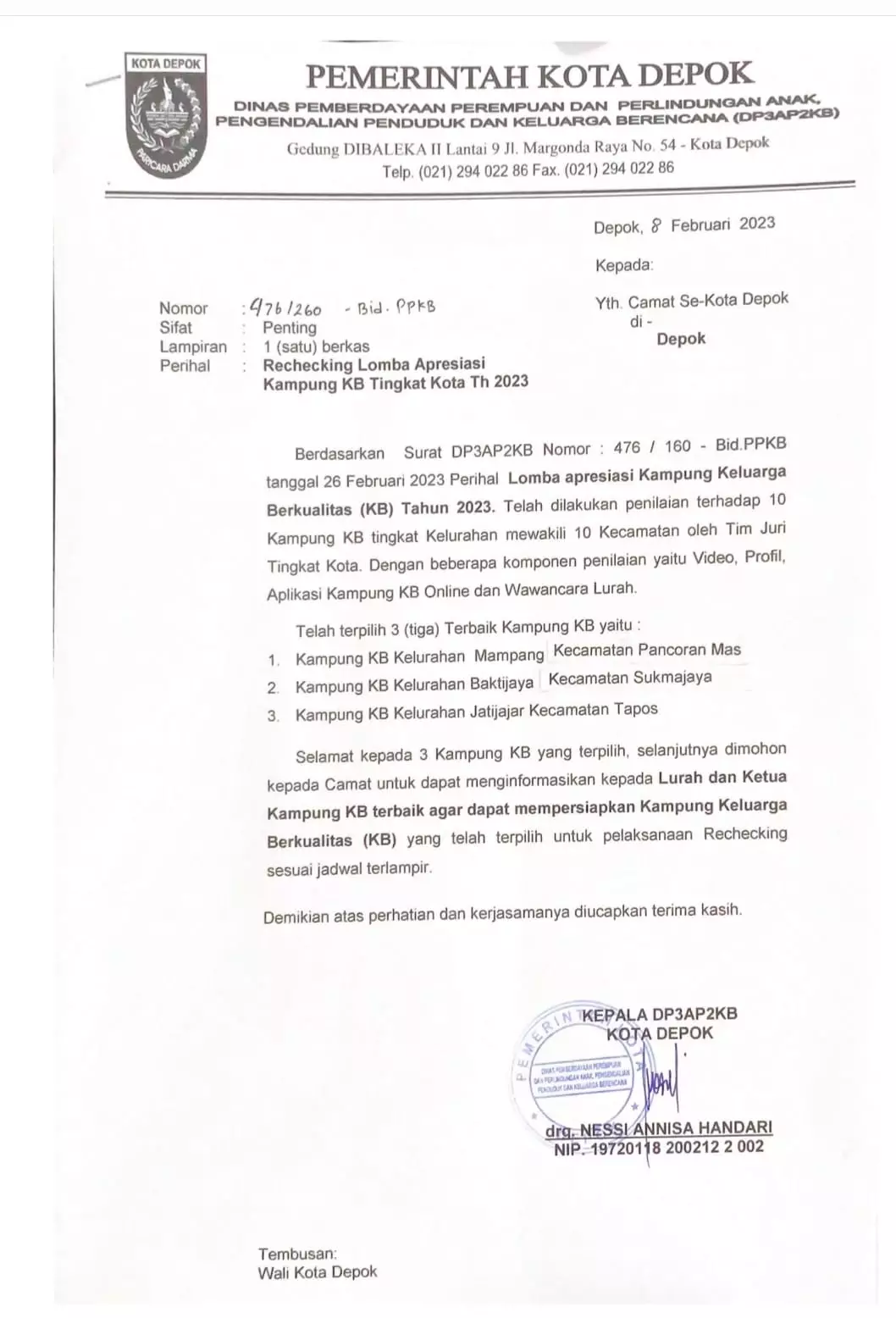 Besok, 3 Besar Lomba Apresiasi Kampung KB Tingkat Kota Depok Jalani Recheking
