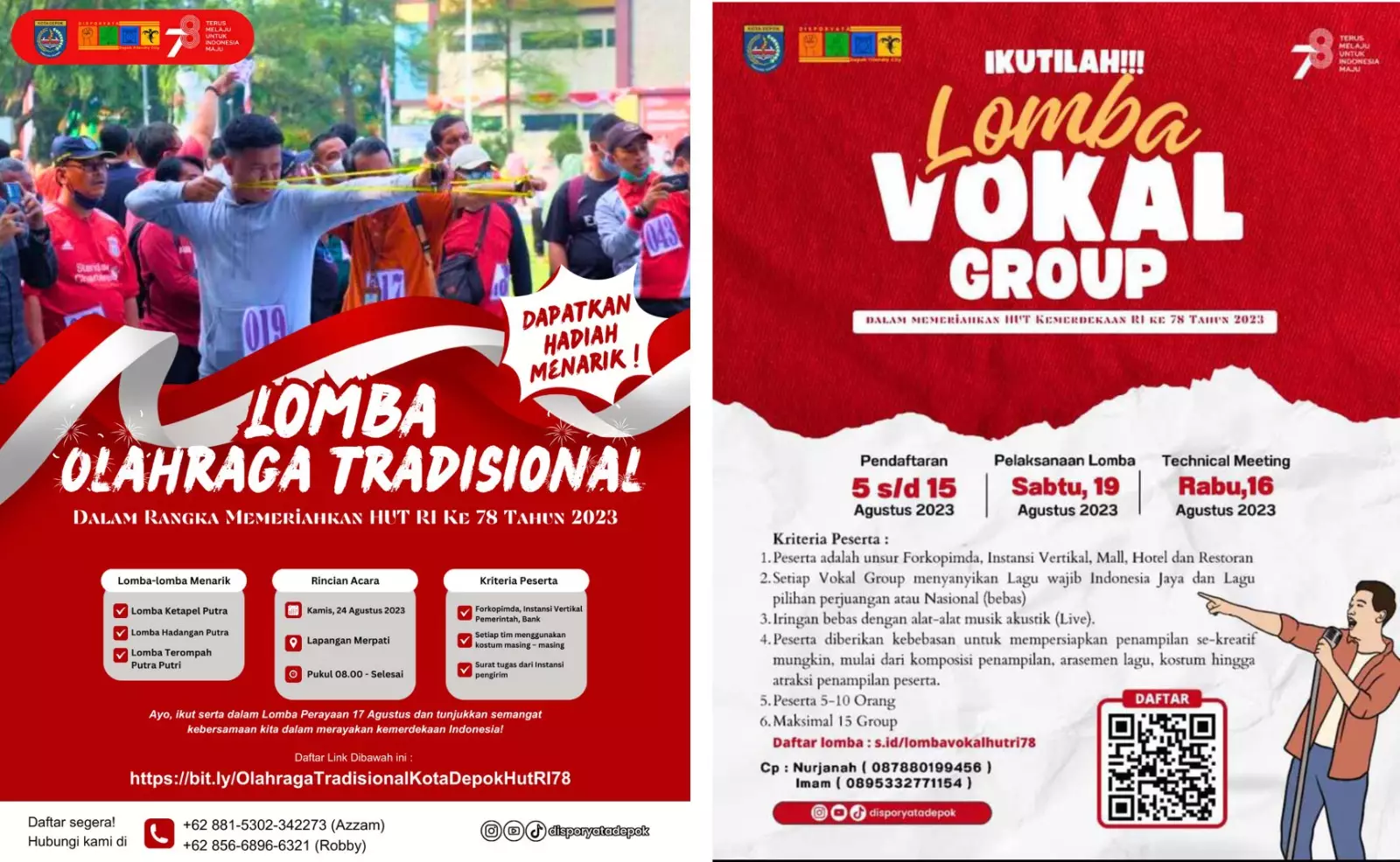 Meriahkan HUT ke-78 RI, Disporyata Gelar Lomba Vokal Grup dan Olahraga Tradisional