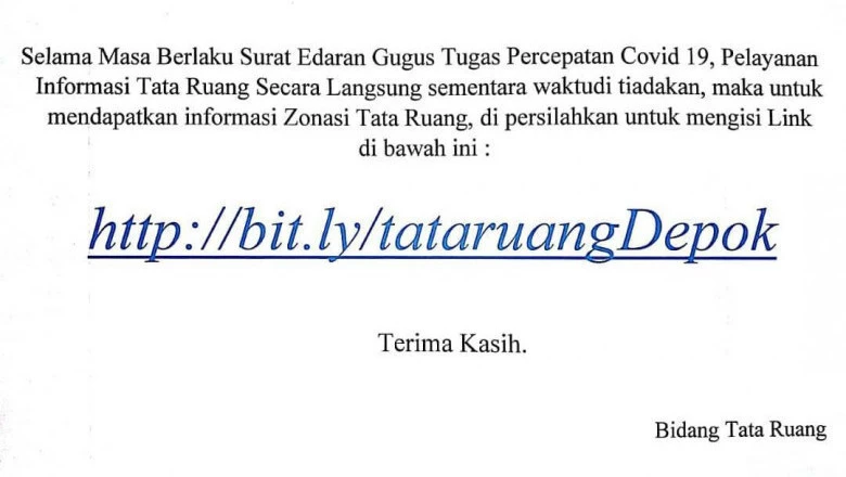 Bidang Tata Ruang DPUPR Depok Tiadakan Sementara Pelayanan Tatap Muka