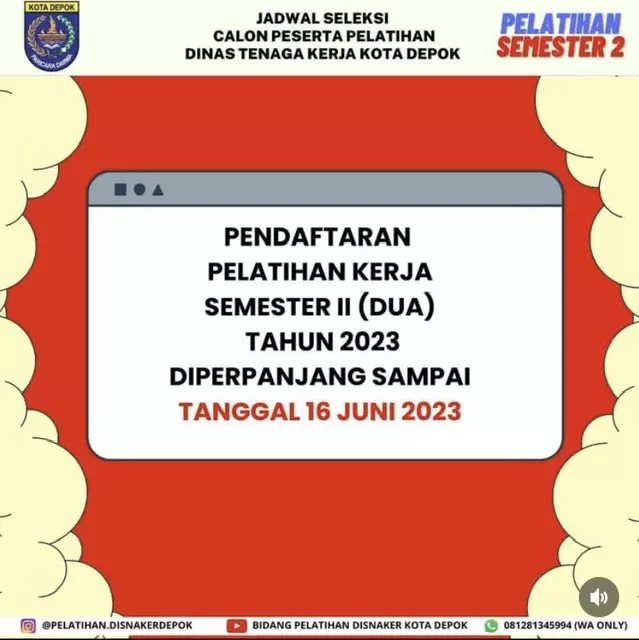 Pendaftaran Pelatihan Kerja Semester II Diperpanjang hingga 16 Juni