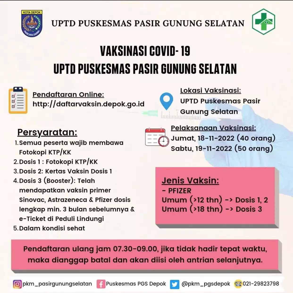 Buka Vaksinasi Covid-19, Puskesmas PGS Sediakan Kuota untuk 90 Orang
