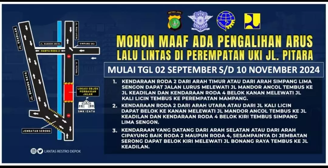 Jalan Jembatan Kali Licin-Jembatan Serong Ditutup Sementara, Warga Diimbau Gunakan Jalur Alternatif