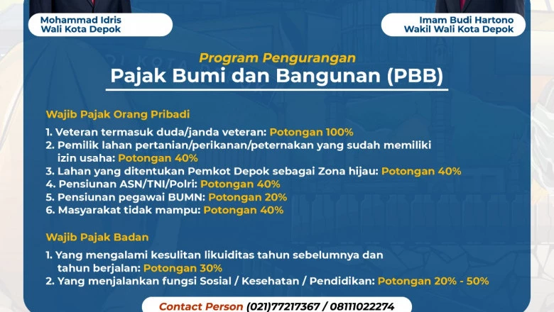 Pemkot Beri Keringanan Biaya PBB untuk Wajib Pajak Pribadi dan Badan 