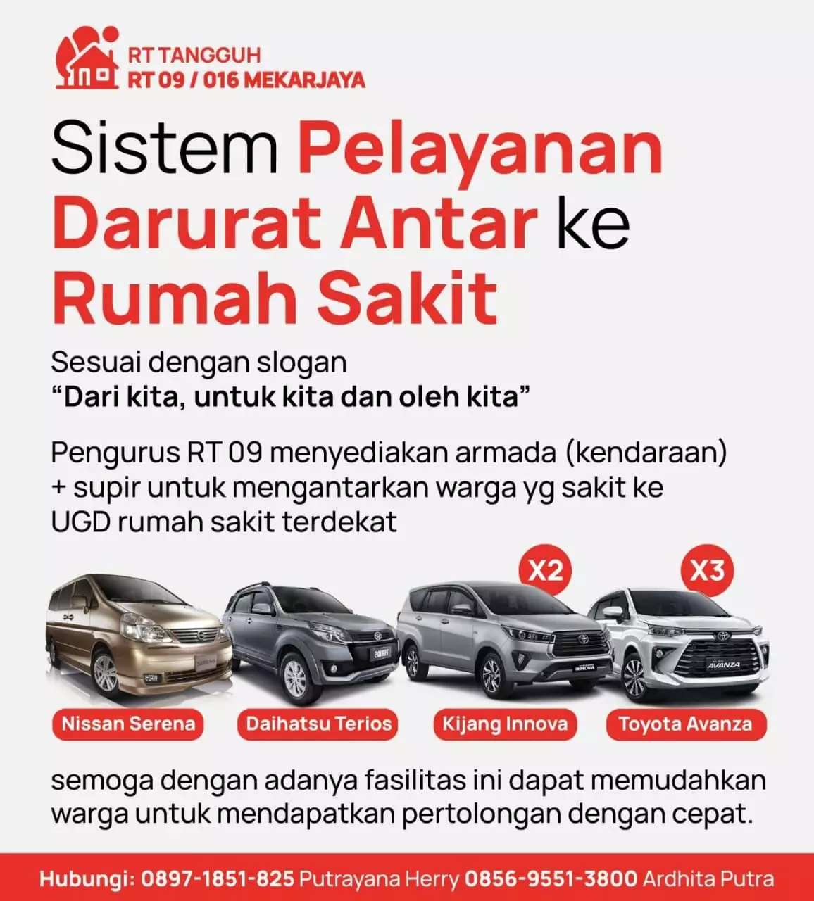 RT 09 RW 16 Mekarjaya Sediakan Pelayanan Darurat Antar ke Rumah Sakit