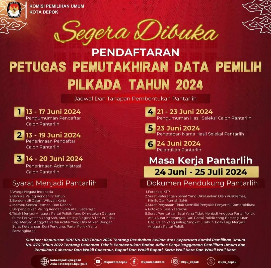 KPU Kota Depok Butuh 5.358 Pantarlih, Ini Tugas-tugasnya
