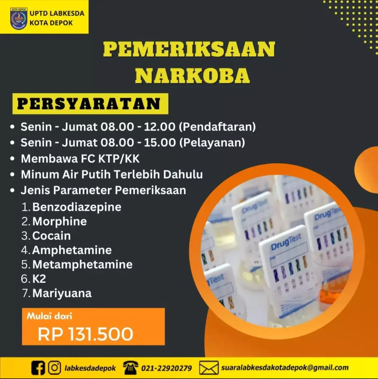 Labkesda Depok Sediakan Pemeriksaan Narkoba