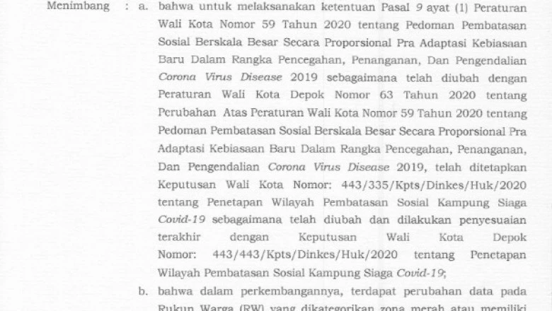 Pemkot Depok Tetapkan 422 RW Masuk Pembatasan Sosial Kampung Siaga