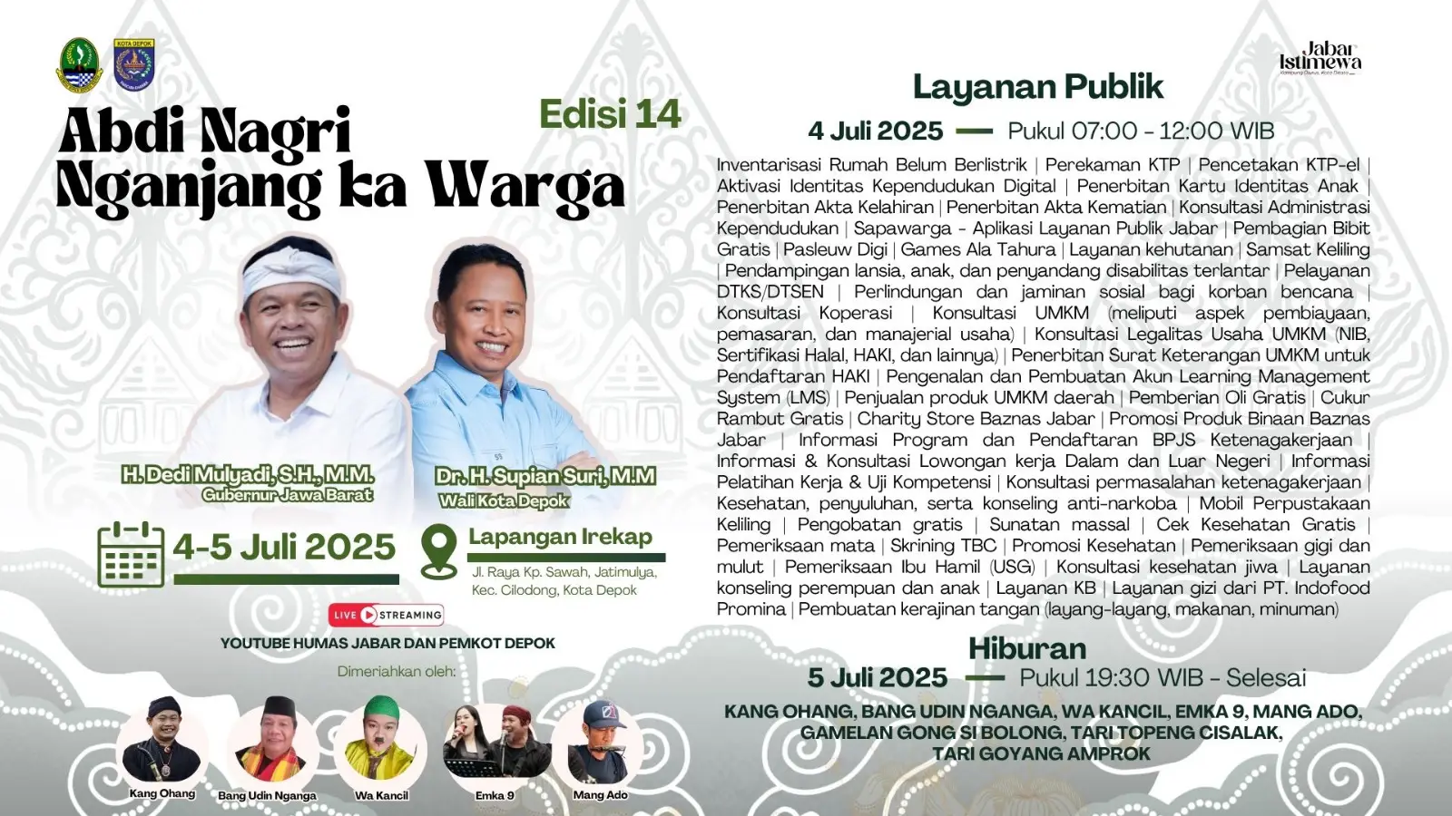 Lapangan Irekap Jadi Lokasi 46 Layanan Publik Gratis dari Pemprov Jabar