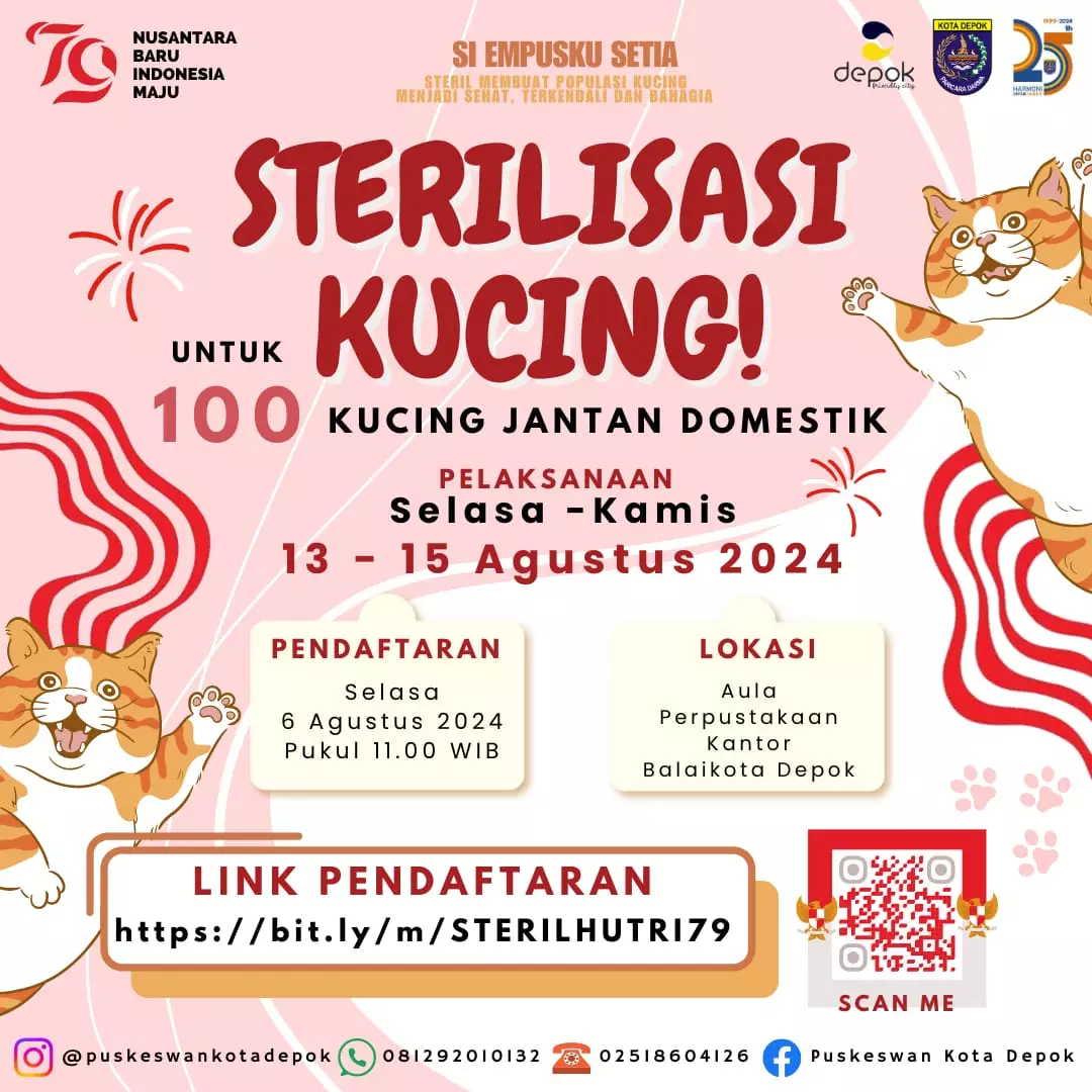 Sambut HUT ke-79 RI, DKP3 Depok Adakan Sterilisasi Kucing Domestik Gratis
