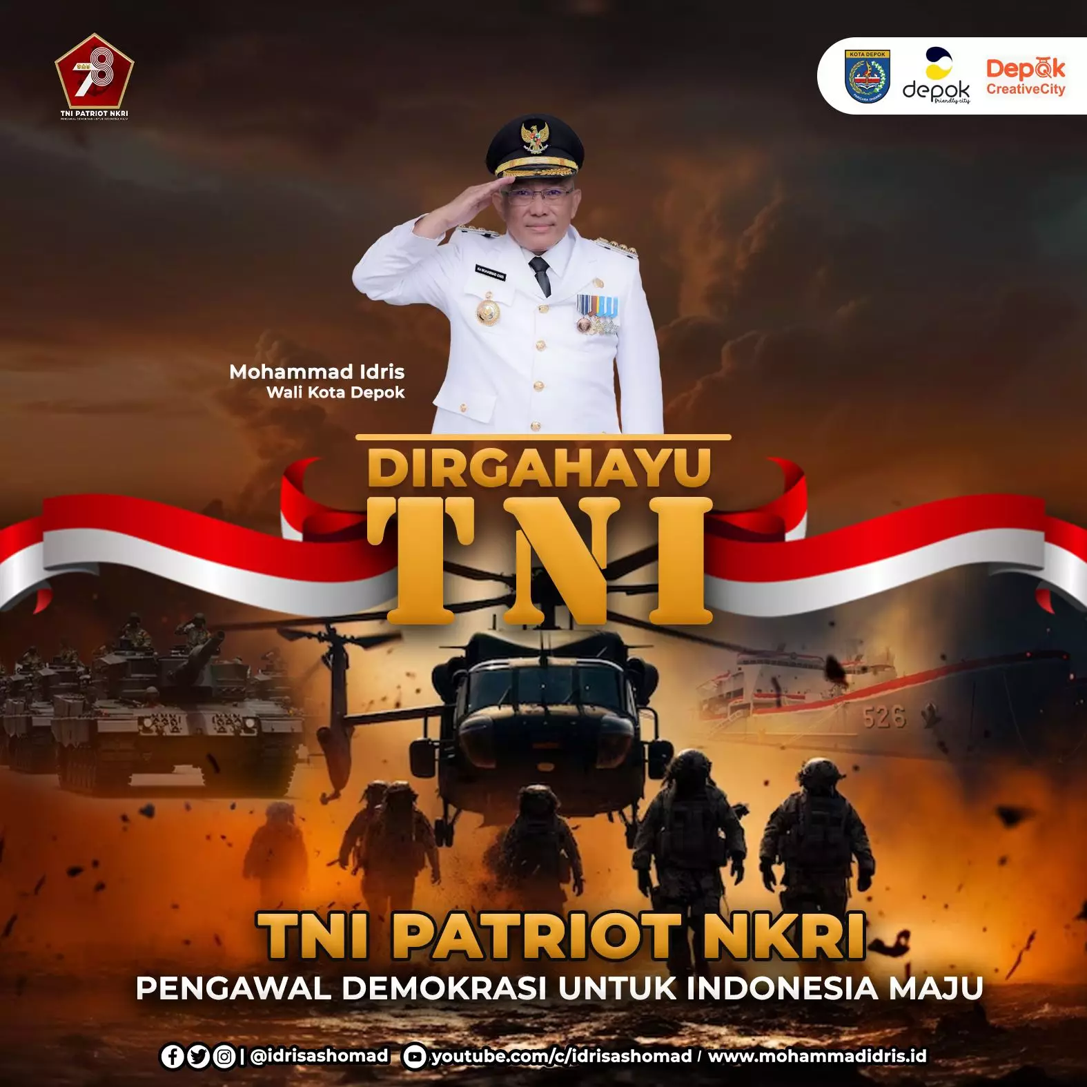 HUT ke-78 TNI, Wali Kota Depok: Pengawal Demokrasi untuk Indonesia Maju