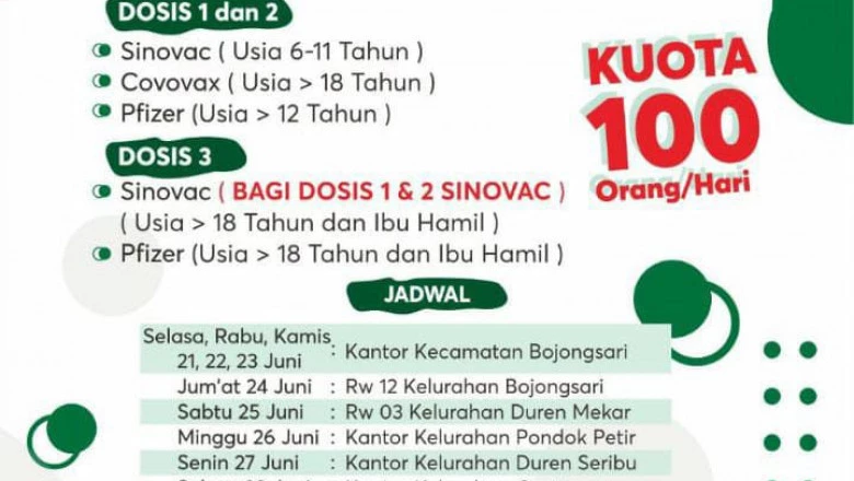 Berikut Jadwal Gebyar Vaksinasi Covid-19 di Bojongsari