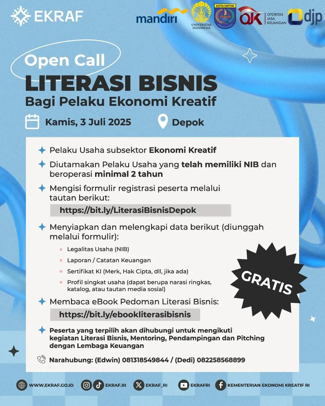 Pelaku Ekraf Depok, Ayo Daftar Program Literasi Bisnis!