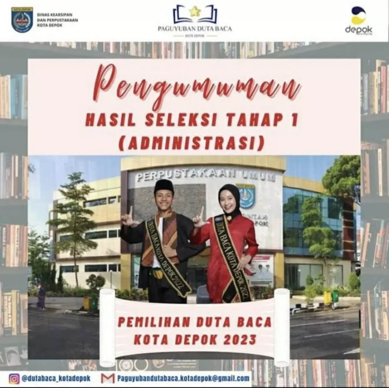 Diskarpus Umumkan Hasil Seleksi Tahap I Pemilihan Duta Baca 2023