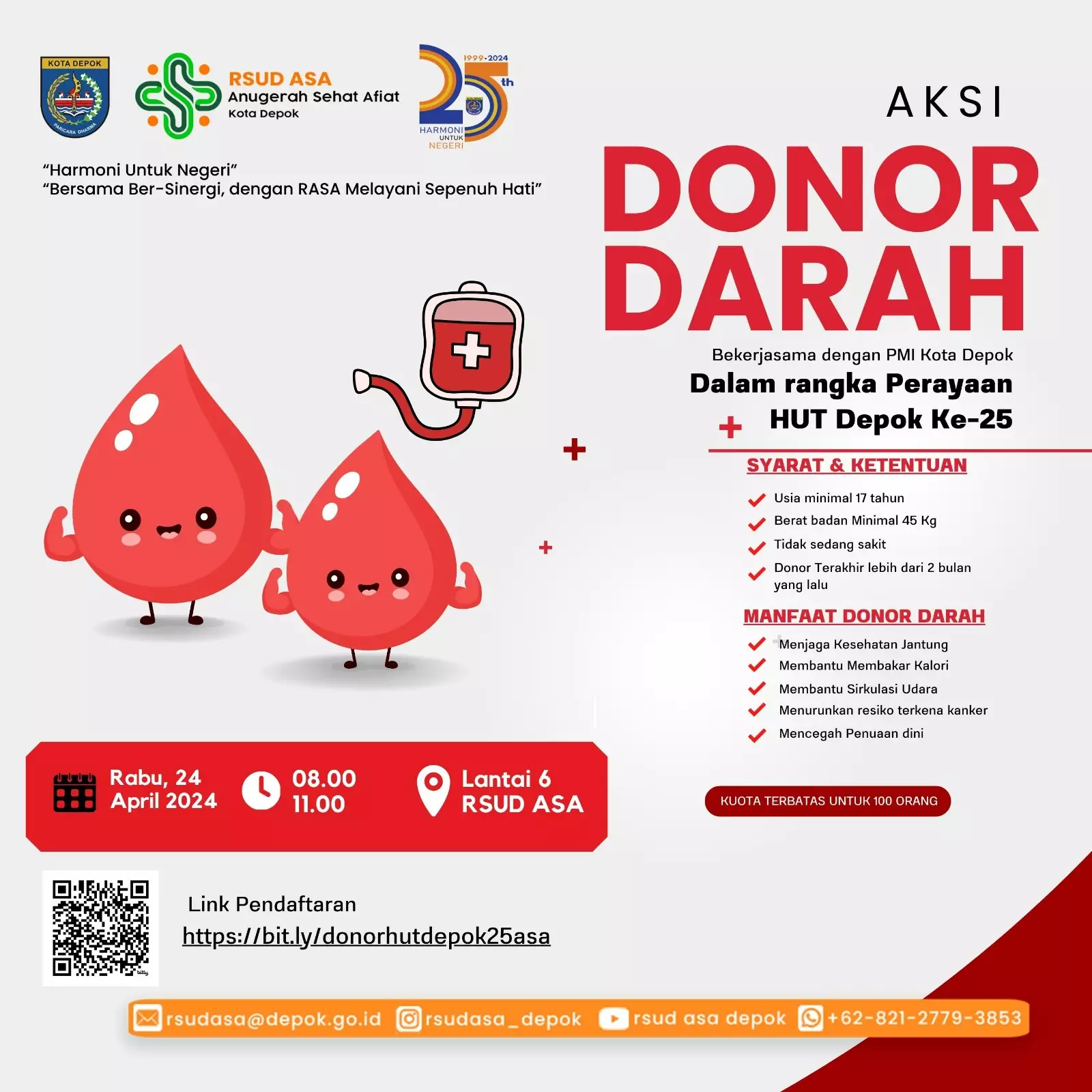 Rabu Besok, RSUD ASA Gelar Donor Darah Meriahkan HUT Kota Depok