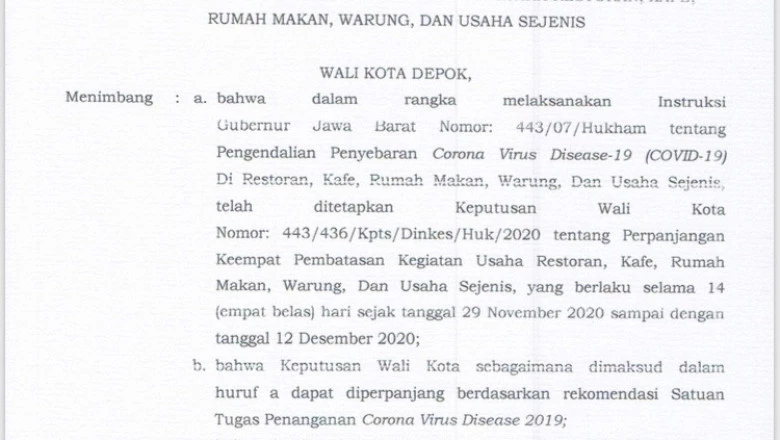 Pemkot Depok Perpanjang Pembatasan Kegiatan Usaha hingga 29 Desember