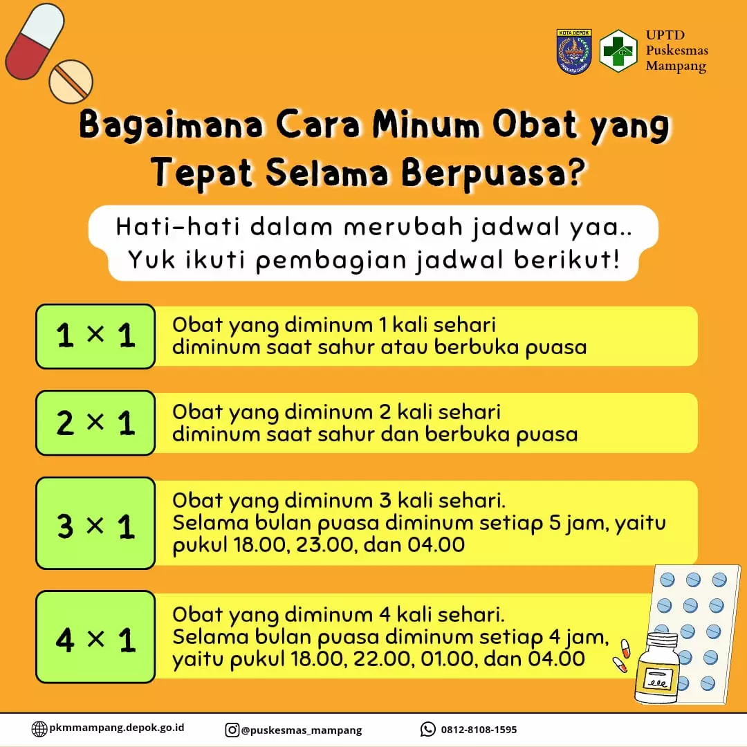 Begini Anjuran Cara Minum Obat Rutin Saat Puasa dari Puskesmas Mampang