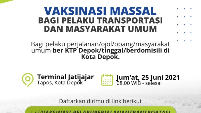 Besok, Pemkot Depok Gelar Vaksinasi Covid-19 Massal di Terminal Jatijajar