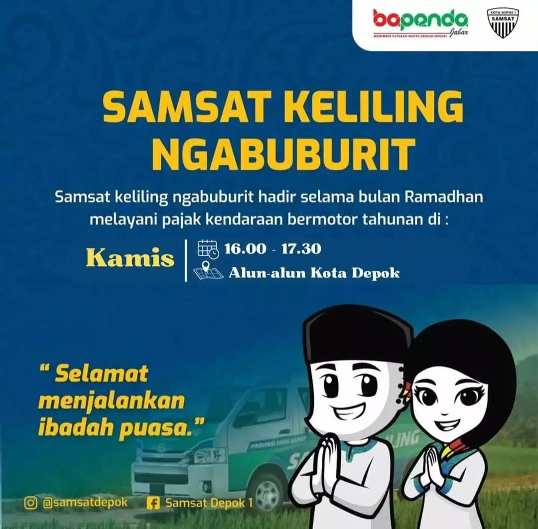 Samsat Keliling Ngabuburit Hadir di Alun-alun Kota Depok, Catat Waktunya